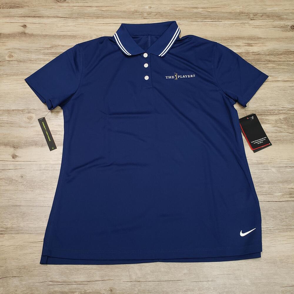 Nike Polo Shirt Womens Medium Blue Dri-Fit Standard Fit Golf THE PLAYERS Tour